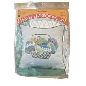 NEW Vintage 1971 Crewel Embroidery Kit Basket of Fruit Knife Edge Pillow 14X14